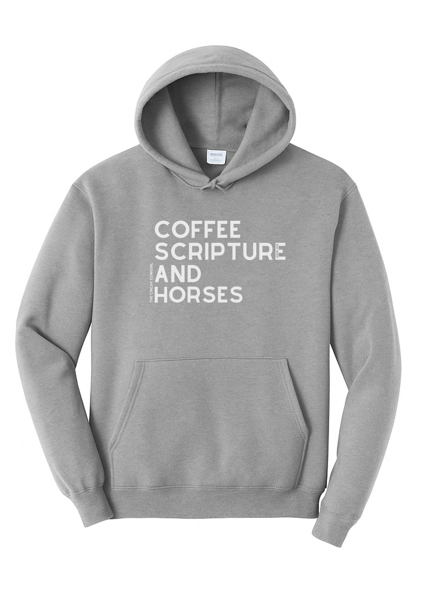 Coffee Scripture Horses Hoodie Graphic Hoodie The Cinchy Cowgirl Small Athletic Heather Grey