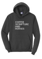 Coffee Scripture Horses Hoodie Graphic Hoodie The Cinchy Cowgirl Small Dark Heather Grey