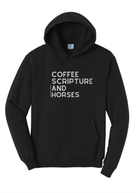 Coffee Scripture Horses Hoodie Graphic Hoodie The Cinchy Cowgirl Small Black