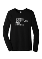 Coffee Scripture Horses Long Sleeve Graphic Tee Long Sleeve Graphic Tee The Cinchy Cowgirl Black Small