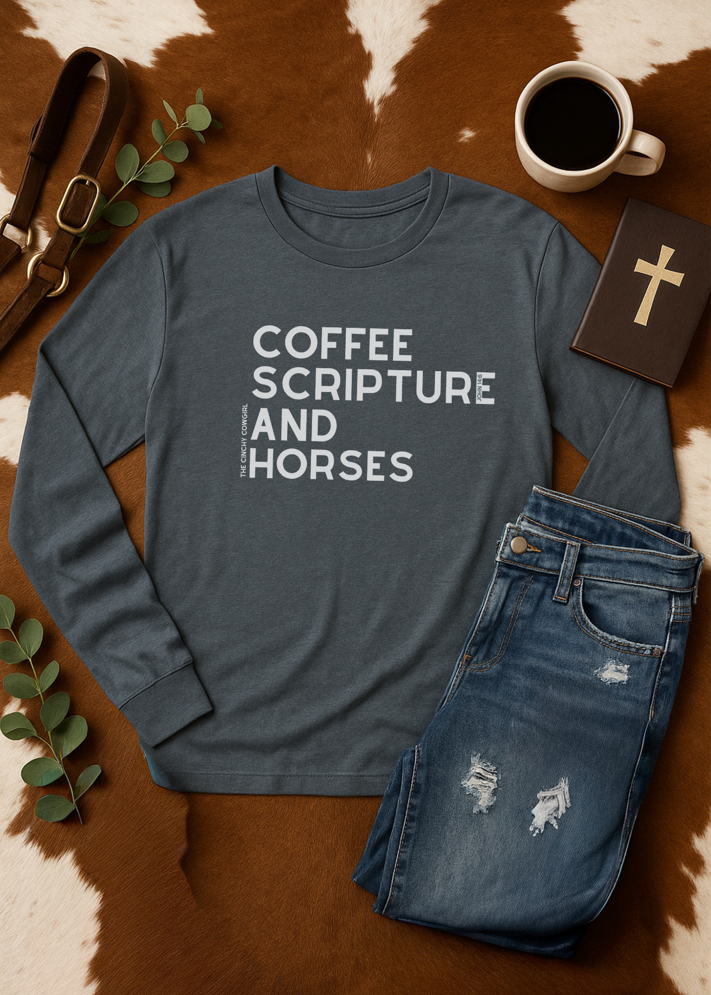 Coffee Scripture Horses Long Sleeve Graphic Tee Long Sleeve Graphic Tee The Cinchy Cowgirl