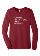 Coffee Scripture Horses Long Sleeve Graphic Tee Long Sleeve Graphic Tee The Cinchy Cowgirl Cardinal Red Small