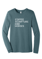 Coffee Scripture Horses Long Sleeve Graphic Tee Long Sleeve Graphic Tee The Cinchy Cowgirl Heather Slate Small