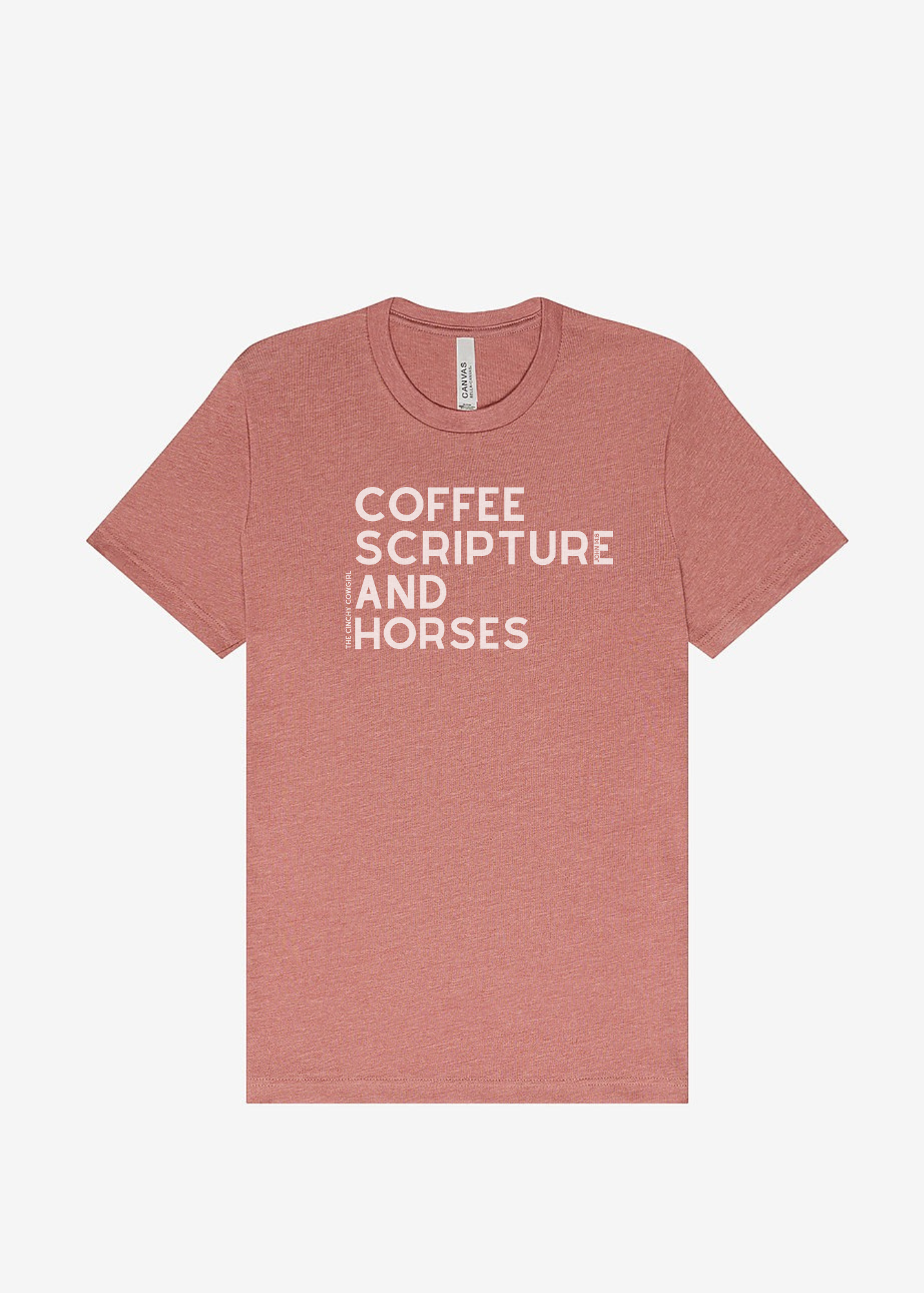 Coffee Scripture Horses Short Sleeve Graphic Tee Short Sleeve Graphic Tee The Cinchy Cowgirl Heather Mauve Small
