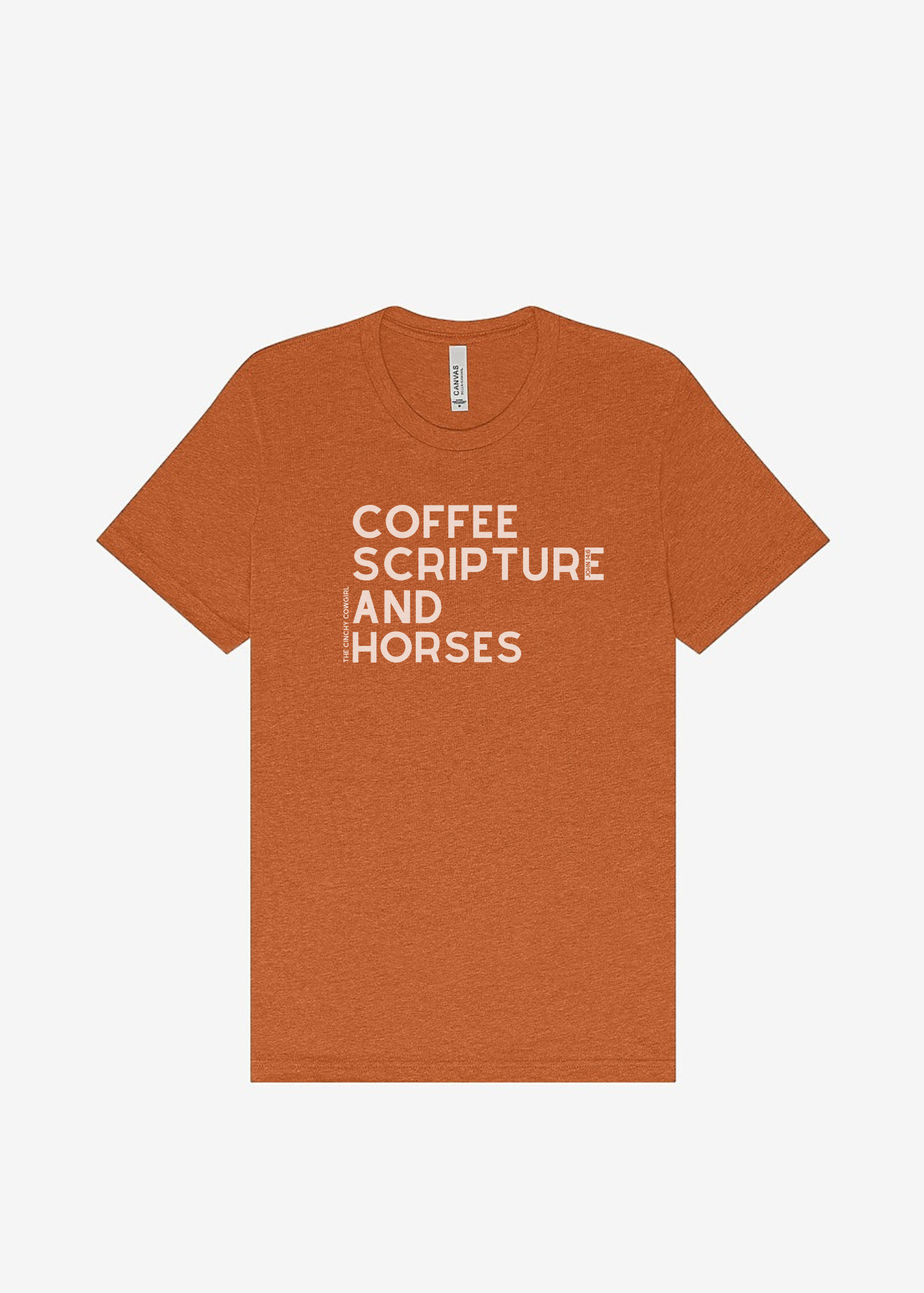 Coffee Scripture Horses Short Sleeve Graphic Tee Short Sleeve Graphic Tee The Cinchy Cowgirl Heather Autumn Small