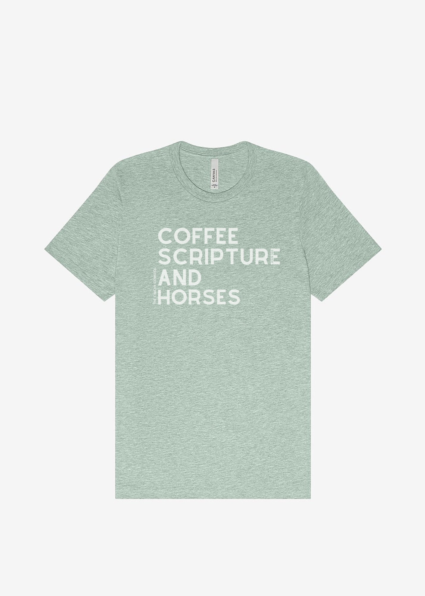 Coffee Scripture Horses Short Sleeve Graphic Tee Short Sleeve Graphic Tee The Cinchy Cowgirl Dusty Blue Small