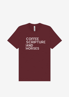 Coffee Scripture Horses Short Sleeve Graphic Tee Short Sleeve Graphic Tee The Cinchy Cowgirl Maroon Small