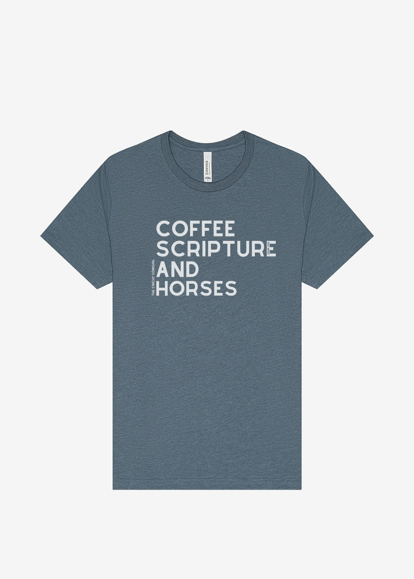 Coffee Scripture Horses Short Sleeve Graphic Tee Short Sleeve Graphic Tee The Cinchy Cowgirl Heather Slate Small