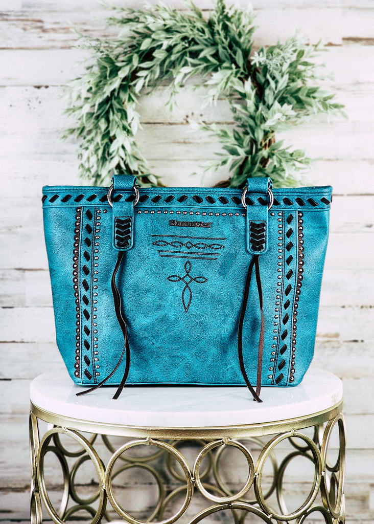 Concealed Carry Turquoise Whipstitch Tote Handbag Concealed Carry Handbag and Wallet Montana West   