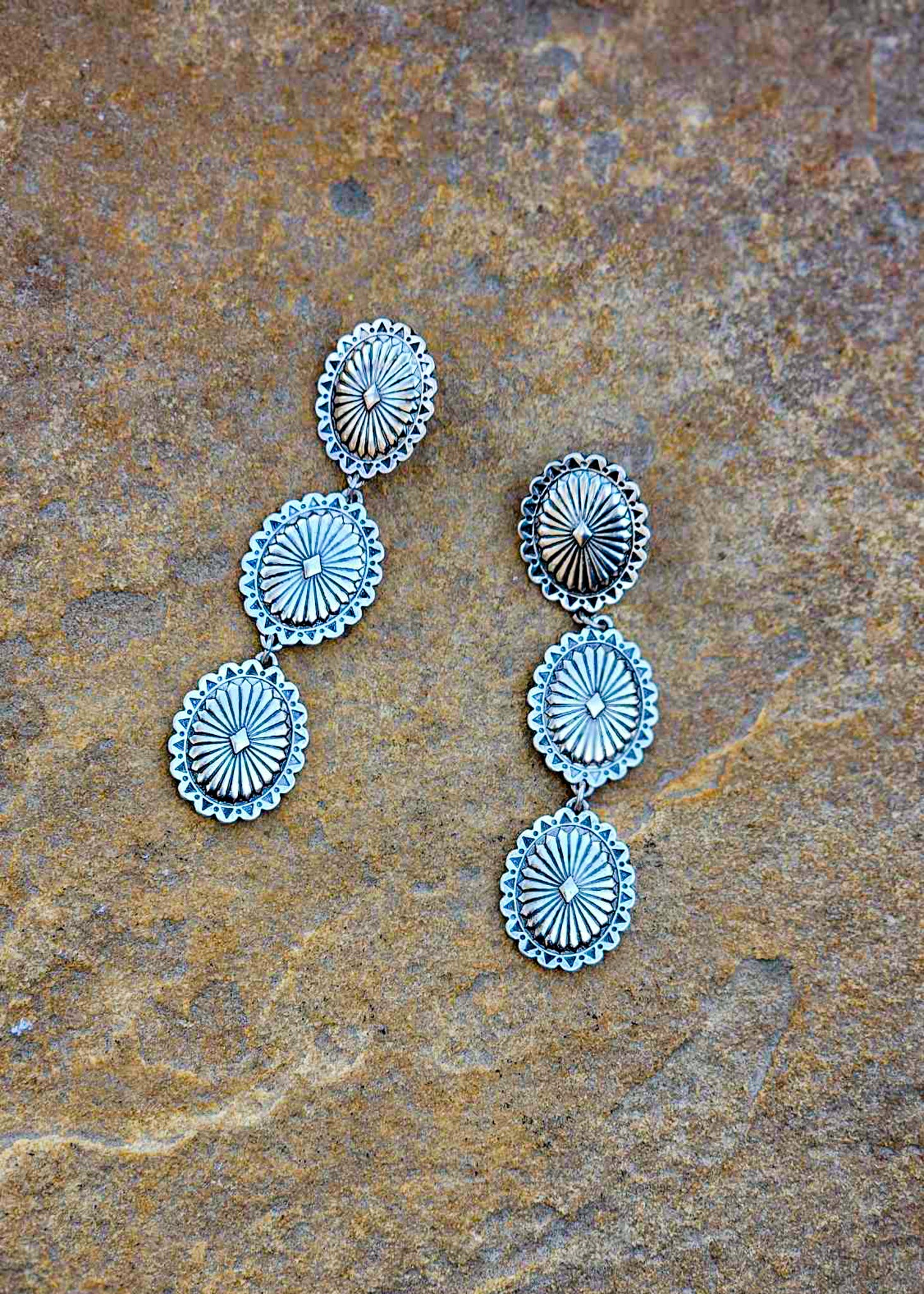 Concho Trio Drop Stud Earrings Earrings Blue Tortoise