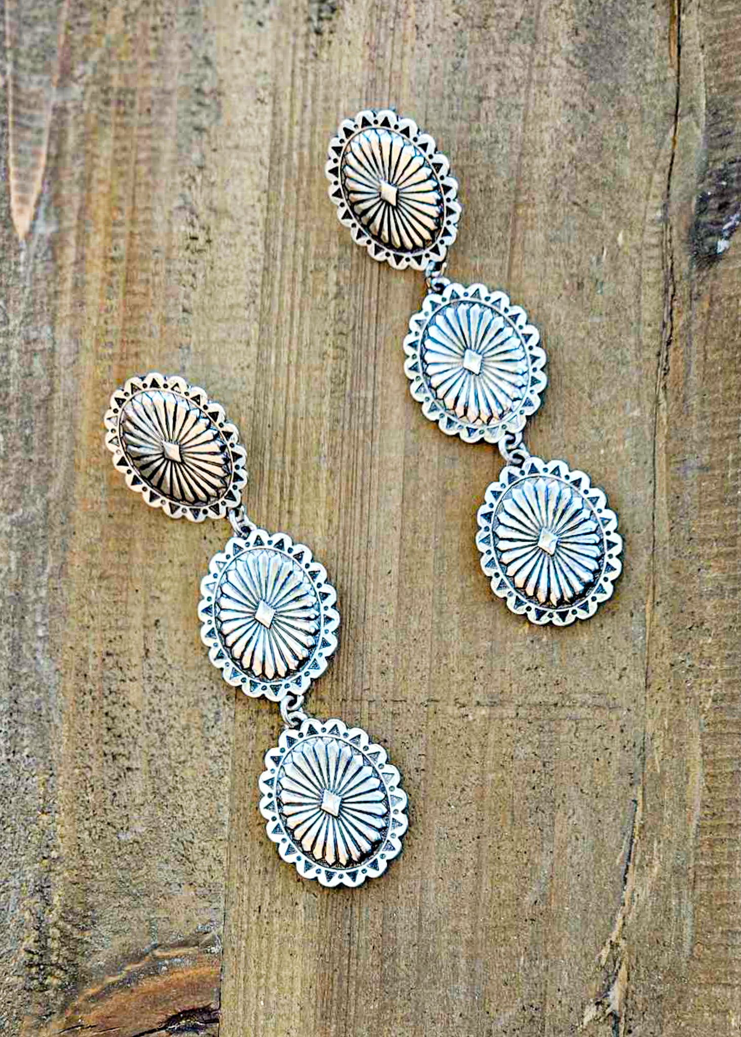 Concho Trio Drop Stud Earrings Earrings Blue Tortoise