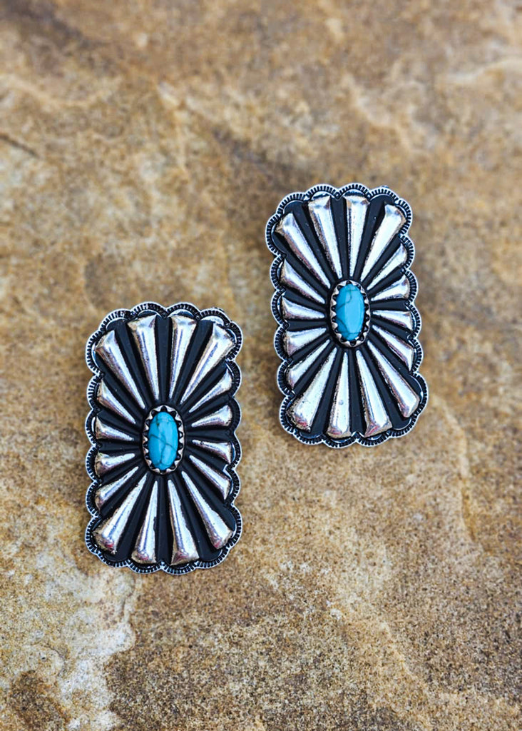 Rectangle Concho Stud Earrings Earrings Blue Tortoise