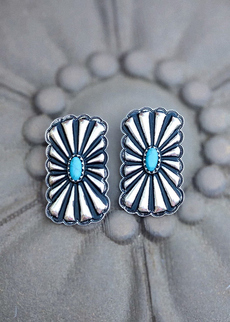 Rectangle Concho Stud Earrings Earrings Blue Tortoise
