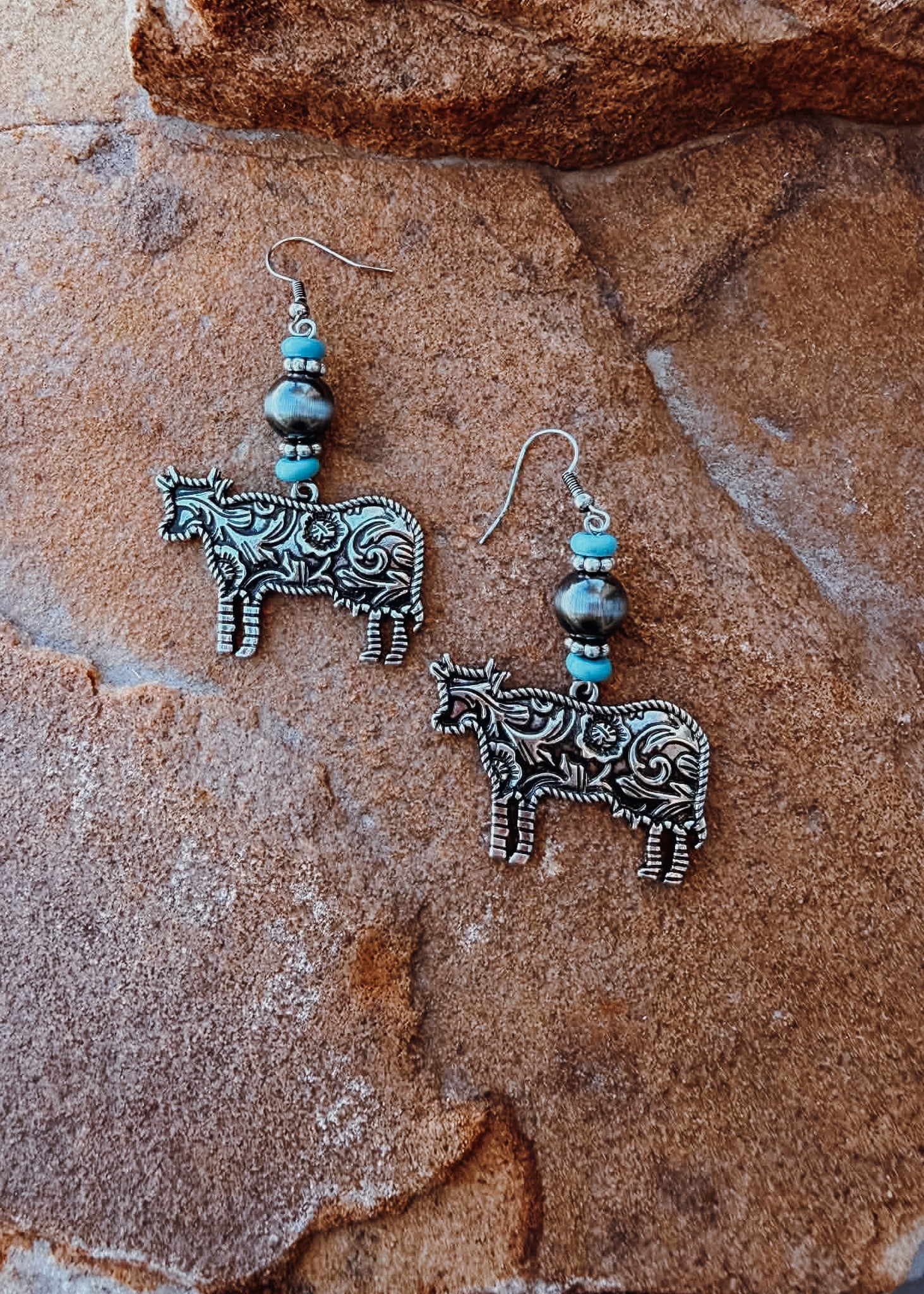 Western Cow Dangle Earring Earrings Blue Tortoise