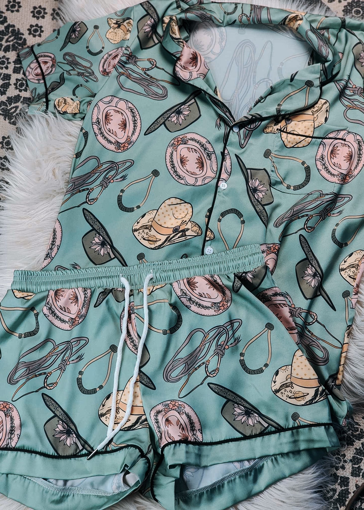 Cowgirl Bosal Silky Pajamas - Shorts silky pajamas - shorts The Cinchy Cowgirl (YC)