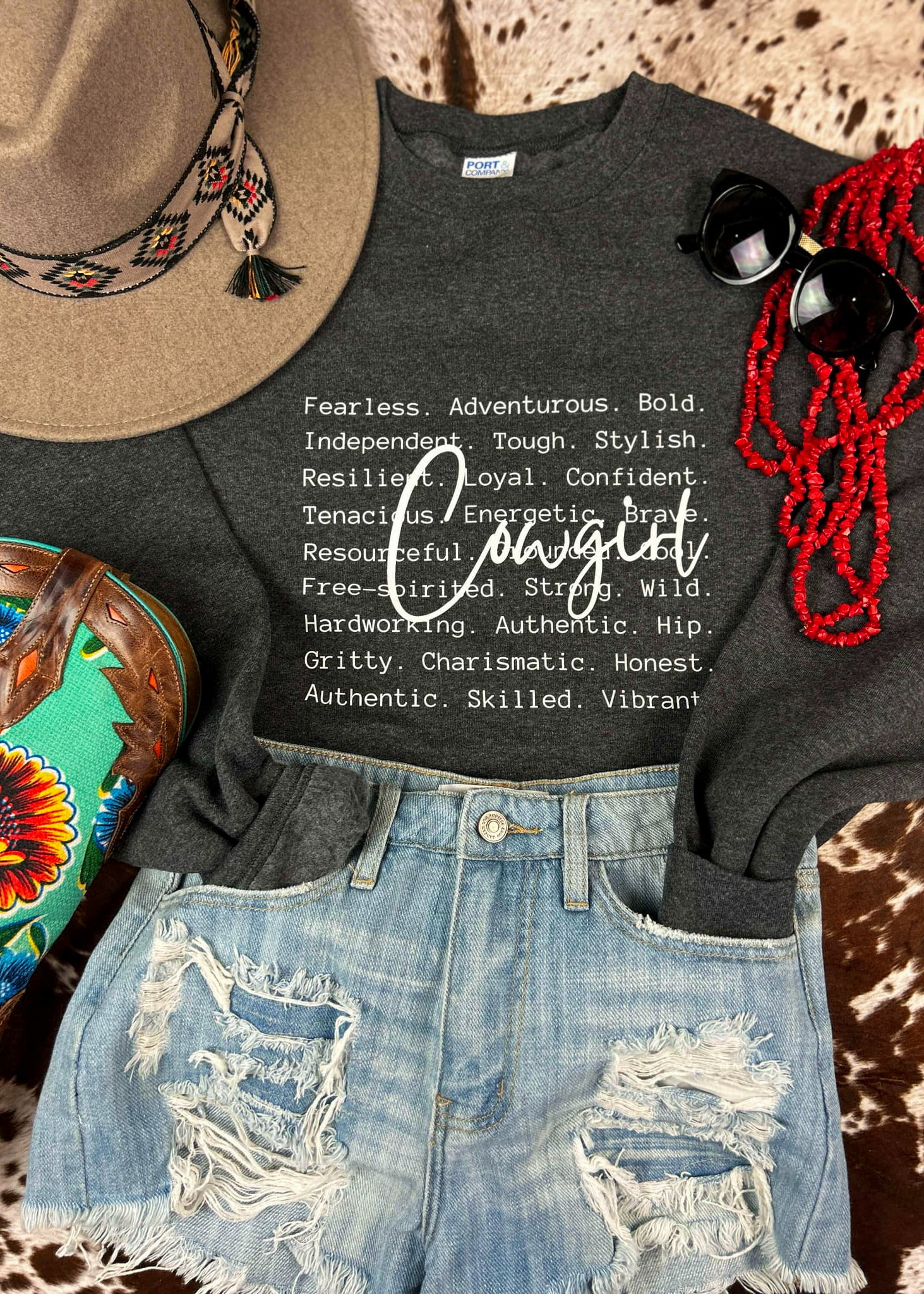 Dark Grey Cowgirl. Graphic Pullover tcc graphic tee The Cinchy Cowgirl