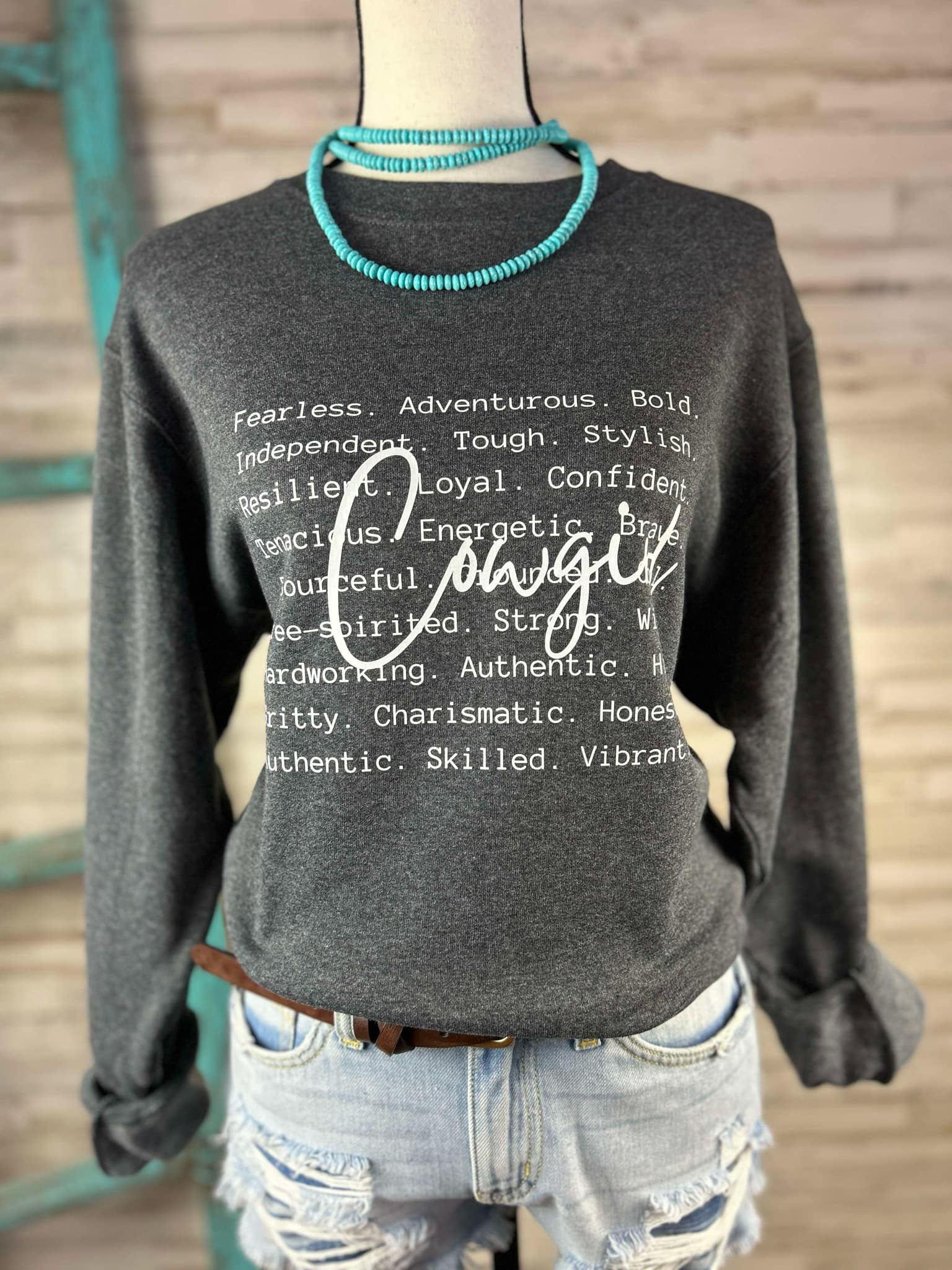 Dark Grey Cowgirl. Graphic Pullover tcc graphic tee The Cinchy Cowgirl