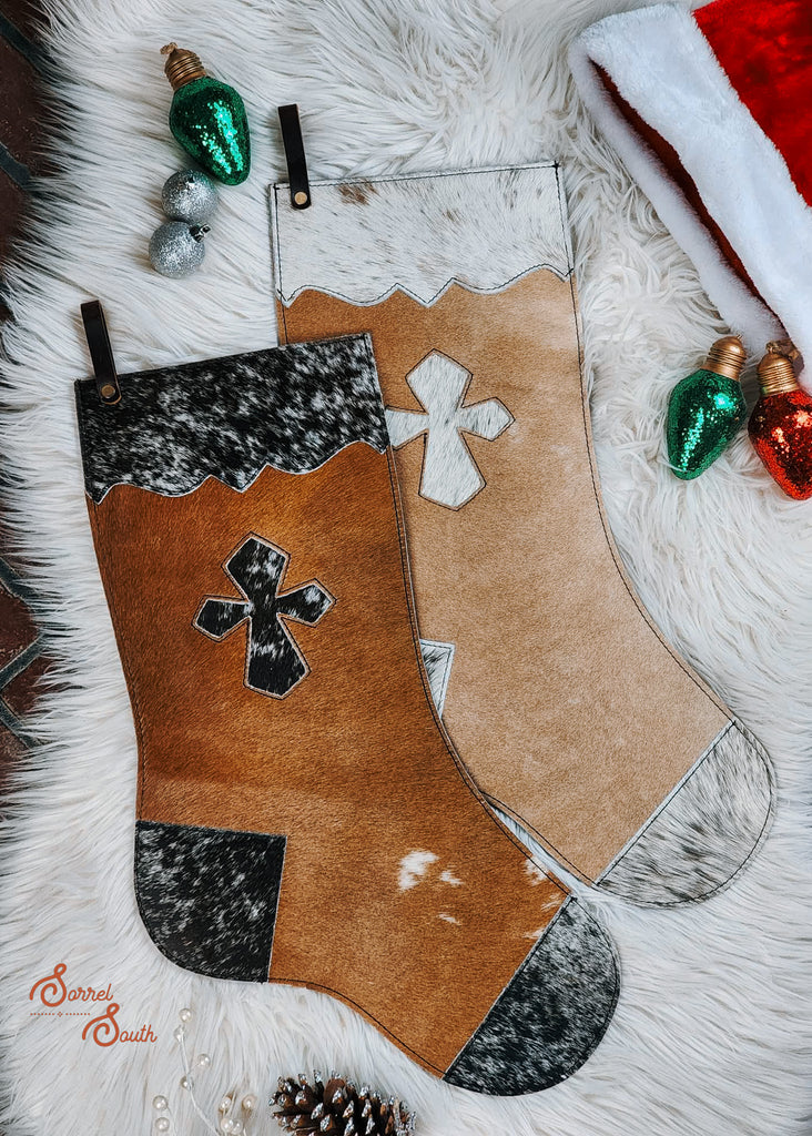 Cowhide Cross Large Stocking Stocking Sorrel South   