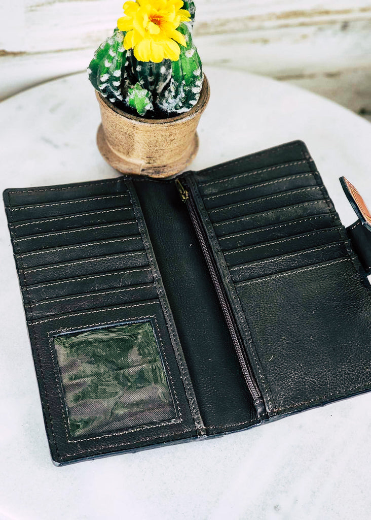 Cowhide Sunflower Tooled Wallet wallet The Cinchy Cowgirl (VEN)   