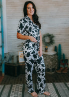 Cowprint & Turquoise Silky Pajamas pajamas The Cinchy Cowgirl (YC)   