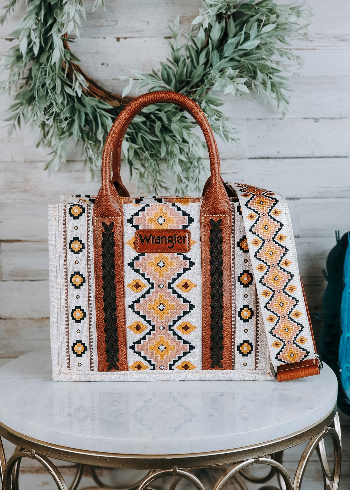 The Wrangler White Aztec Crossbody Mini Tote