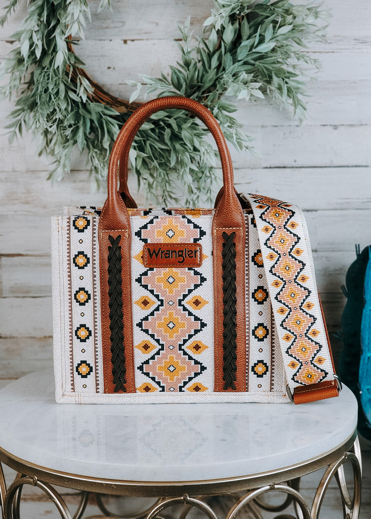 Cream Aztec Wrangler Southwestern Small Tote/Crossbody Handbag Crossbody Handbag Montana West   