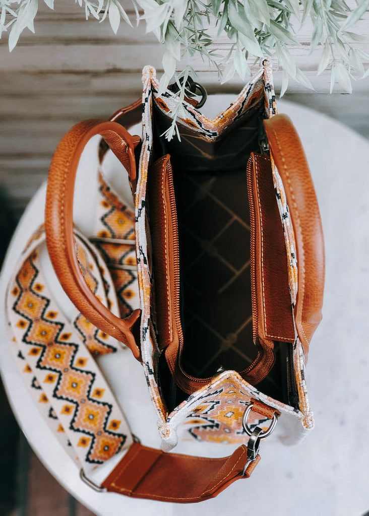 Cream Aztec Wrangler Southwestern Small Tote/Crossbody Handbag Crossbody Handbag Montana West   