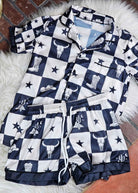 Cream & Black Western Checkered Silky Shorts Pajamas silky pajamas - shorts The Cinchy Cowgirl (YC)   