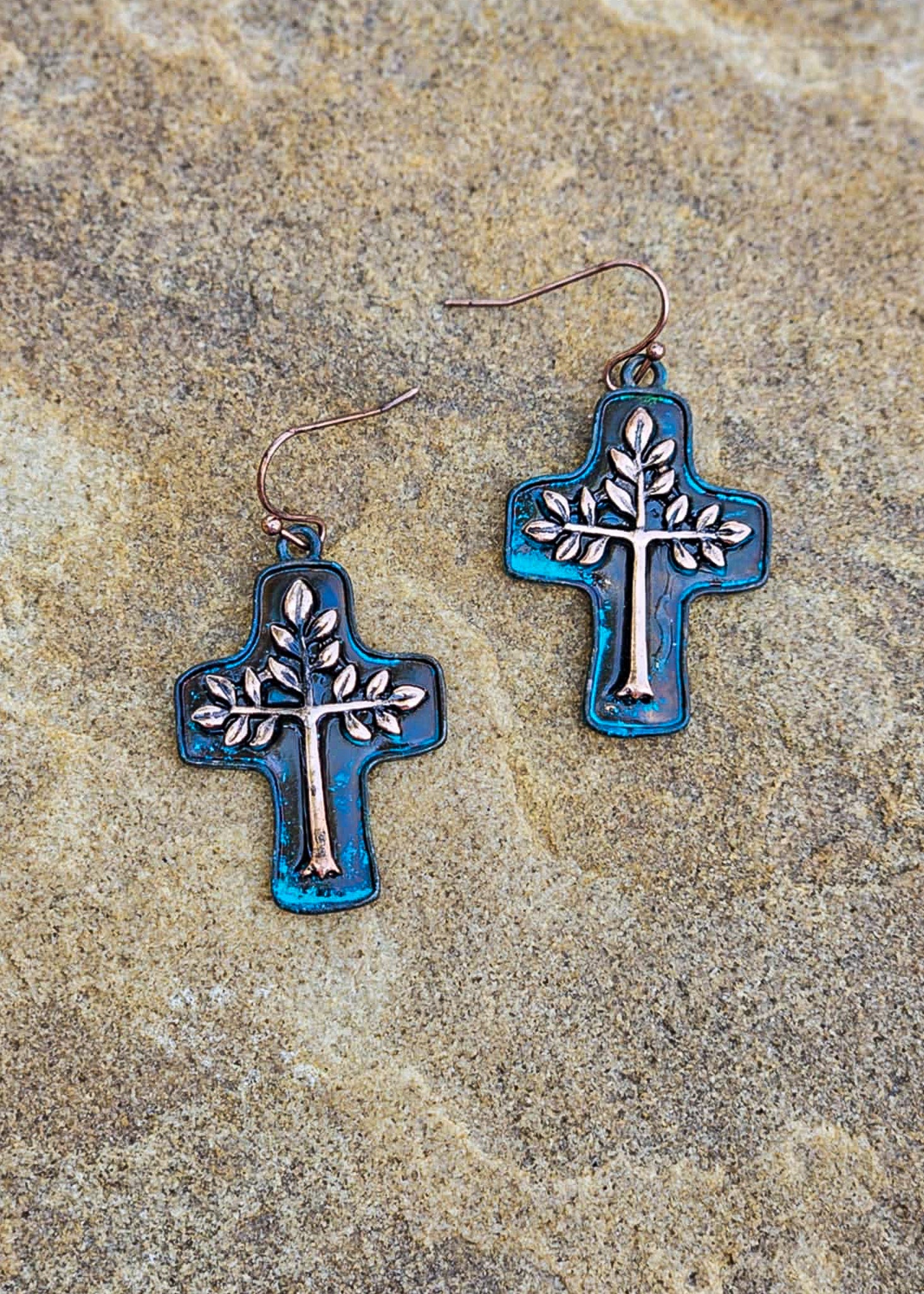 Cross Tree Dangle Earrings Earrings Blue Tortoise