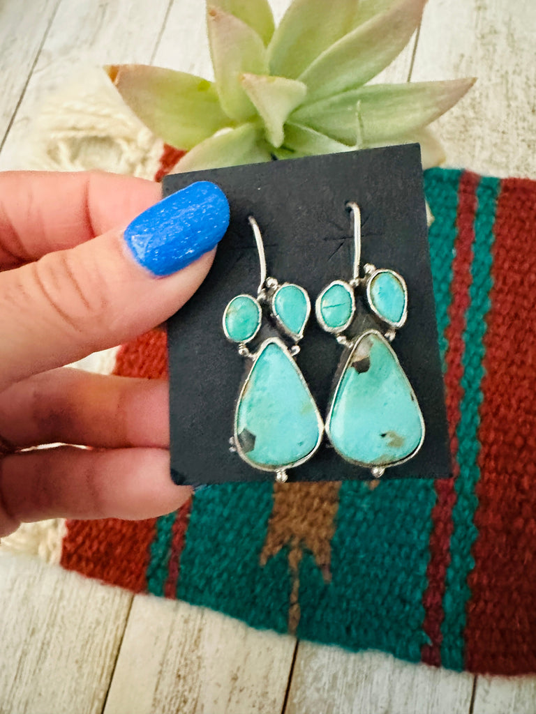 Navajo Kingman Turquoise & Sterling Silver Dangle Earrings NT jewelry Nizhoni Traders LLC   
