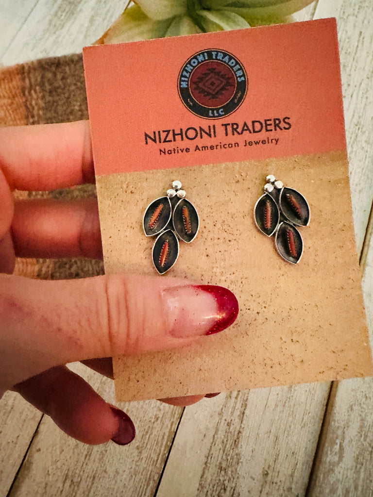 Shadowbox Coral Post Earrings NT jewelry Nizhoni Traders LLC   