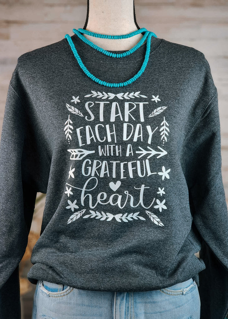 Dark Gray Grateful Heart Pullover Sweatshirt Pullover The Cinchy Cowgirl   