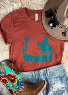 Desert Cowboy Clay Short Sleeve Tee with Teal Ink tcc graphic tee The Cinchy Cowgirl