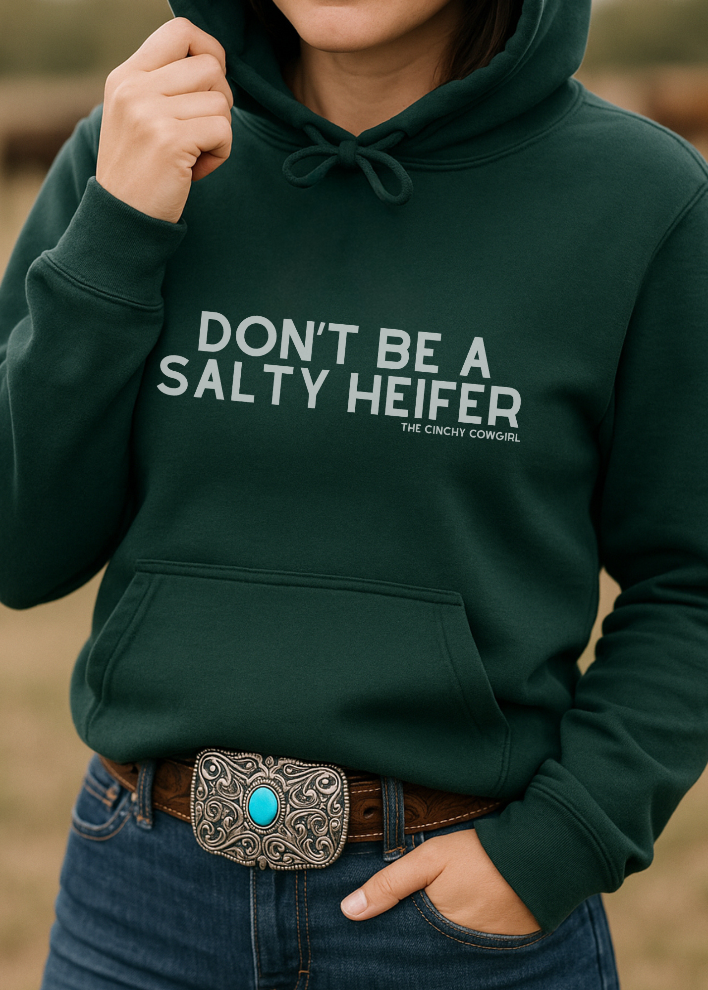 Don't Be A Salty Heifer Hoodie Hoodie The Cinchy Cowgirl - Print
