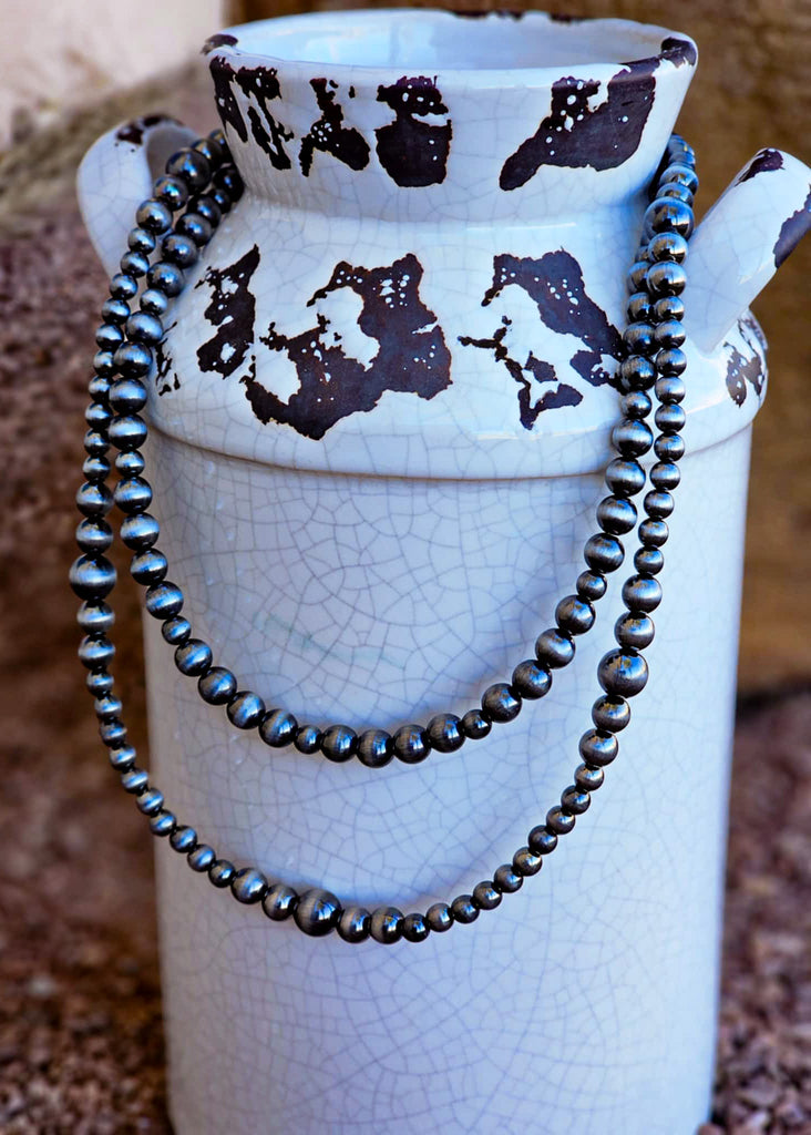 Double Strand Silver Beaded Necklace Earrings Blue Tortoise