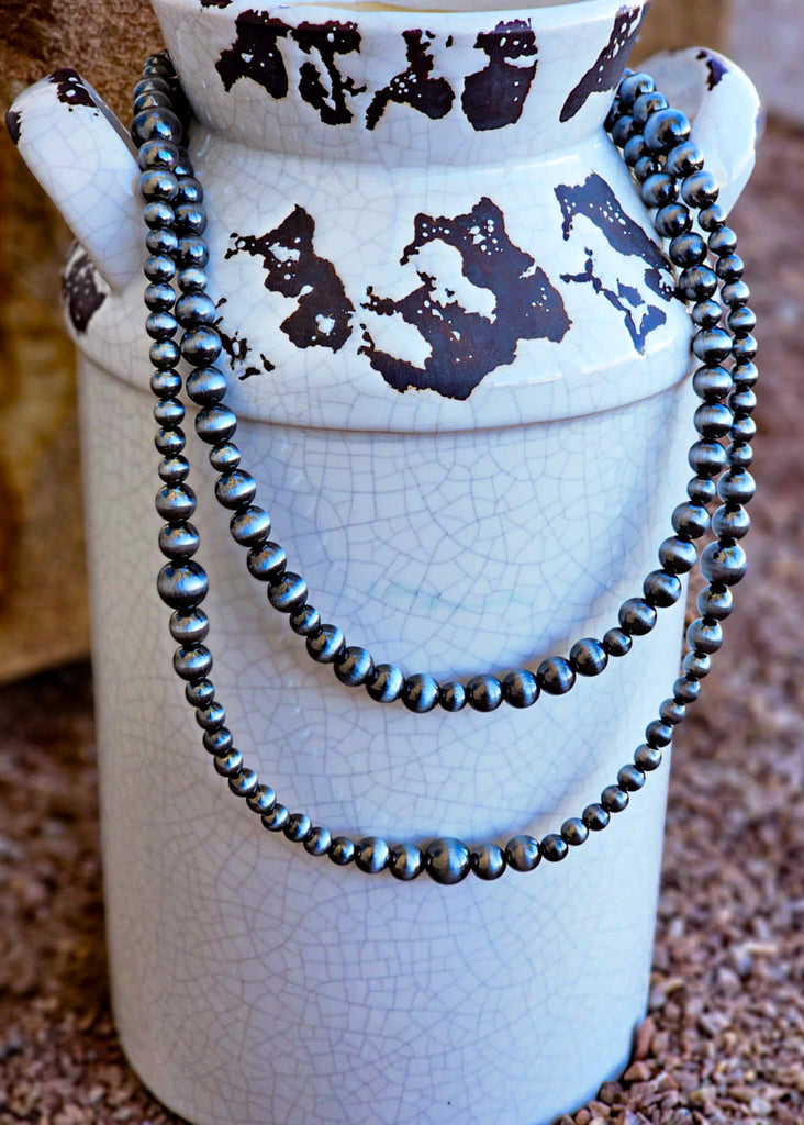Double Strand Silver Beaded Necklace Earrings Blue Tortoise