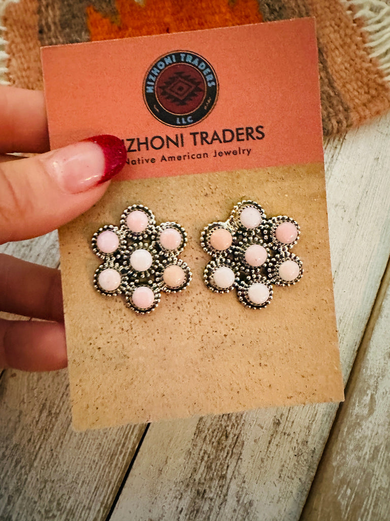 Queen Pink Flower Cluster Earrings NT jewelry Nizhoni Traders LLC   