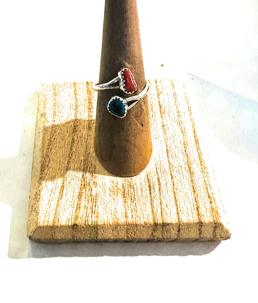 Navajo Sterling Silver, Coral & Turquoise Adjustable Ring NT jewelry Nizhoni Traders LLC   