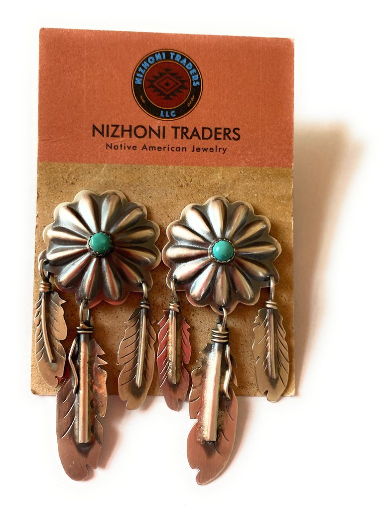Concho Dream Catcher Dangle Earrings NT jewelry Nizhoni Traders LLC   