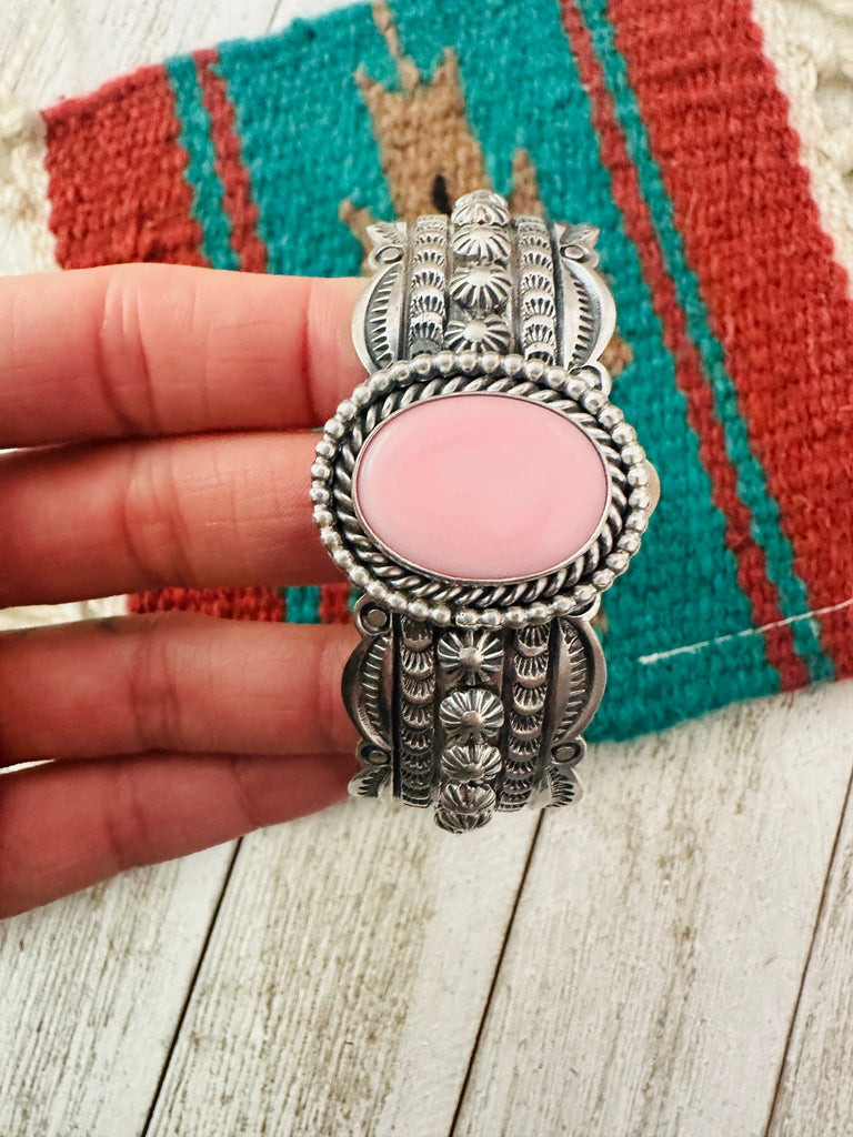 Navajo Queen Pink Conch & Sterling Silver Cuff Bracelet NT jewelry Nizhoni Traders LLC   