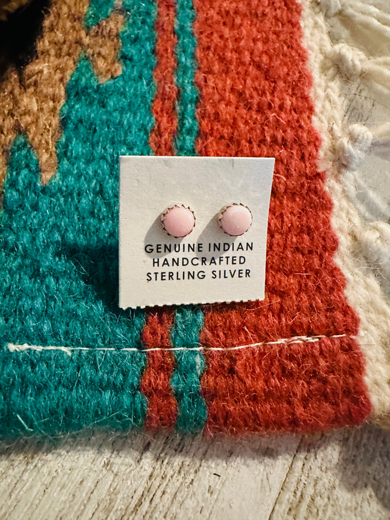 Pink Conch Mini Stud Earrings NT jewelry Nizhoni Traders LLC   