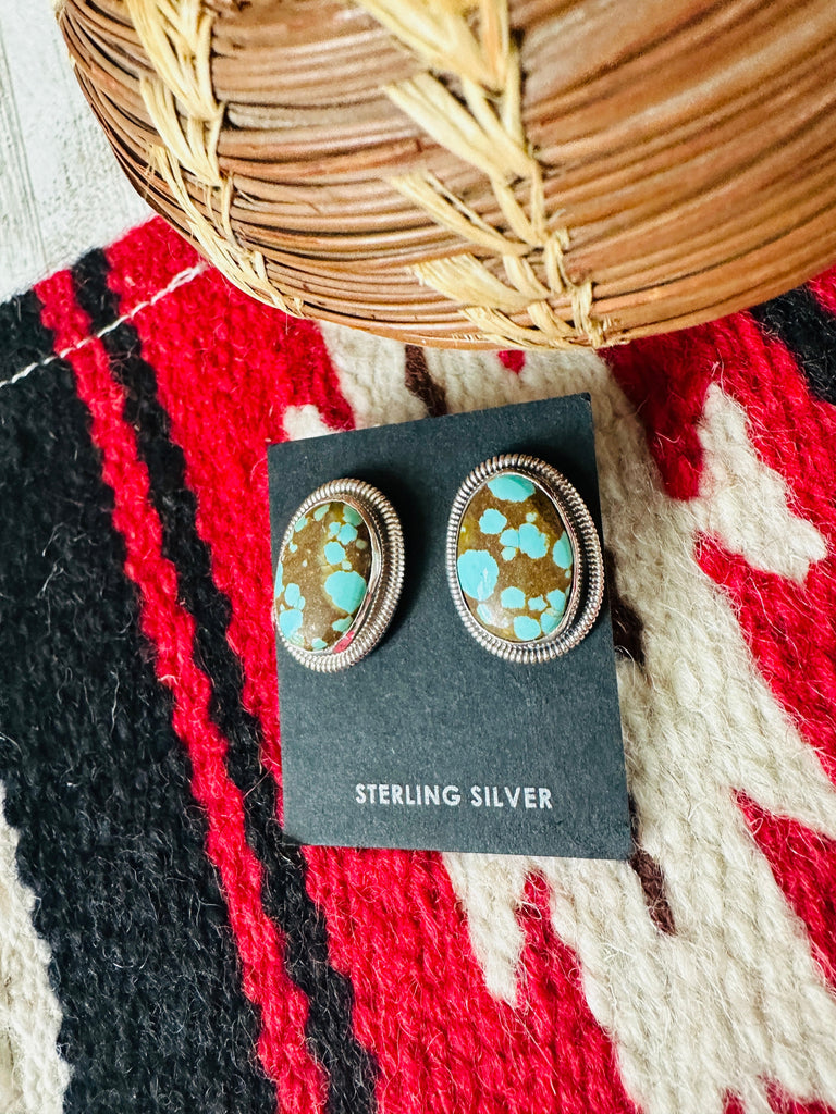 Navajo Number 8 Turquoise & Sterling Silver Post Earrings NT jewelry Nizhoni Traders LLC   