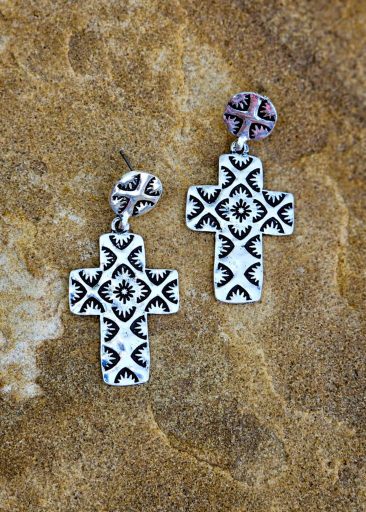 Etched Cross Stud Earrings Earrings Blue Tortoise