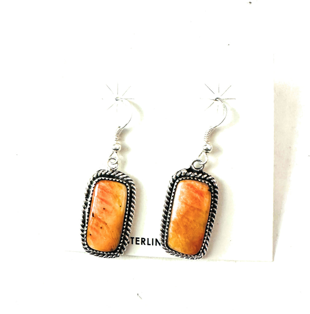 Navajo Orange Spiny and Sterling Silver Dangle Earrings NT jewelry Nizhoni Traders LLC   