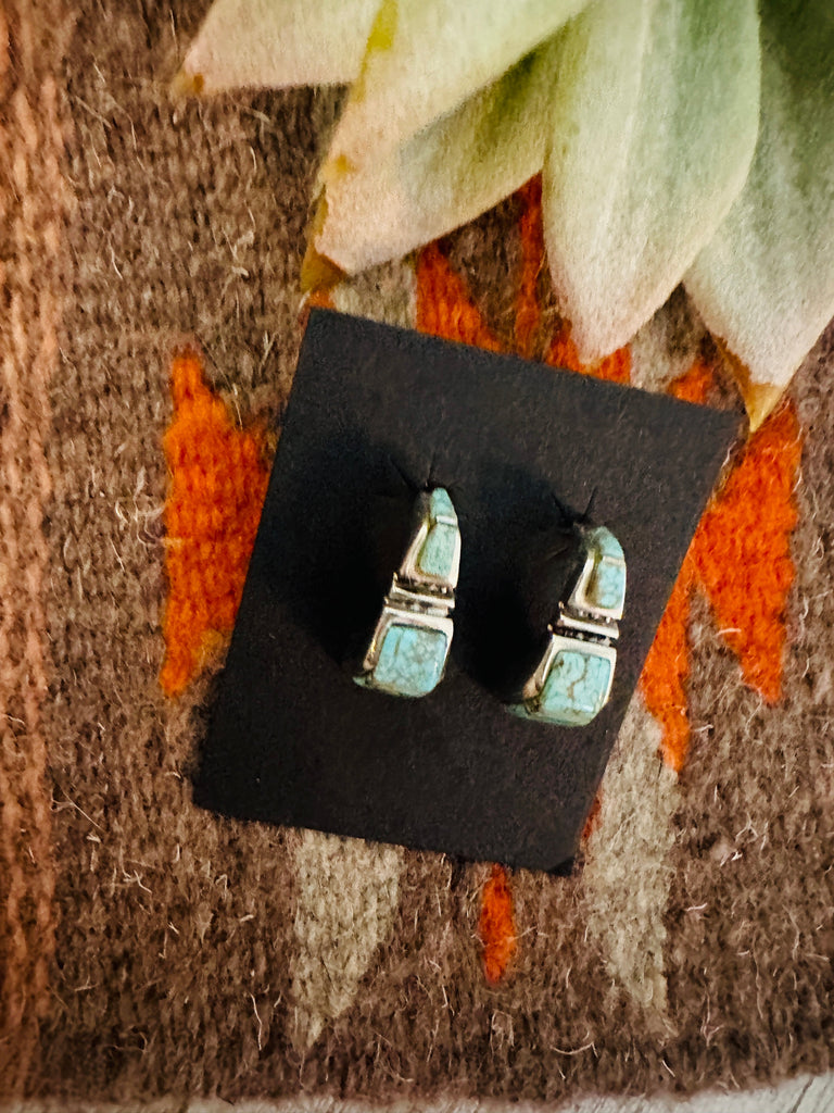 Half Hoop Turquoise Dangle Earrings NT jewelry Nizhoni Traders LLC   