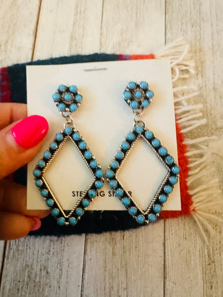 The Turquoise Diamond Dangle Earrings NT jewelry Nizhoni Traders LLC   