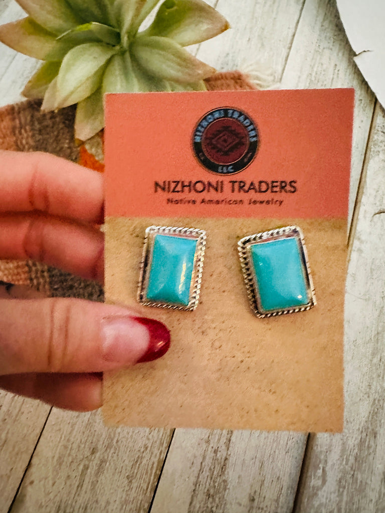 Western Rectangle Post Earrings NT jewelry Nizhoni Traders LLC   