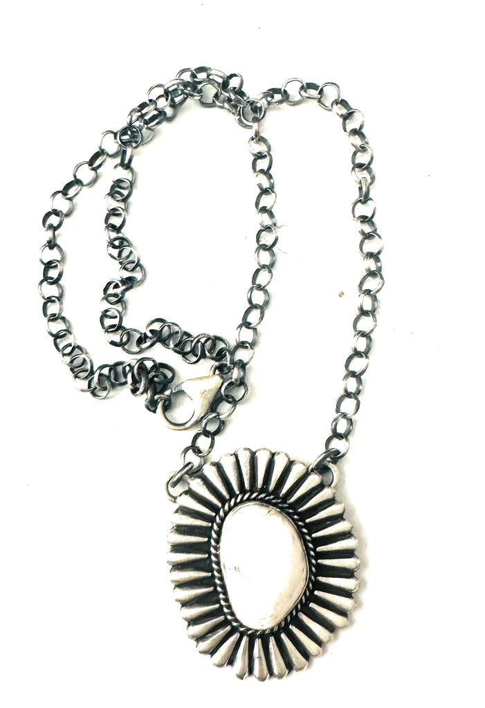 Navajo Sterling Silver & White Buffalo Necklace NT jewelry Nizhoni Traders LLC   
