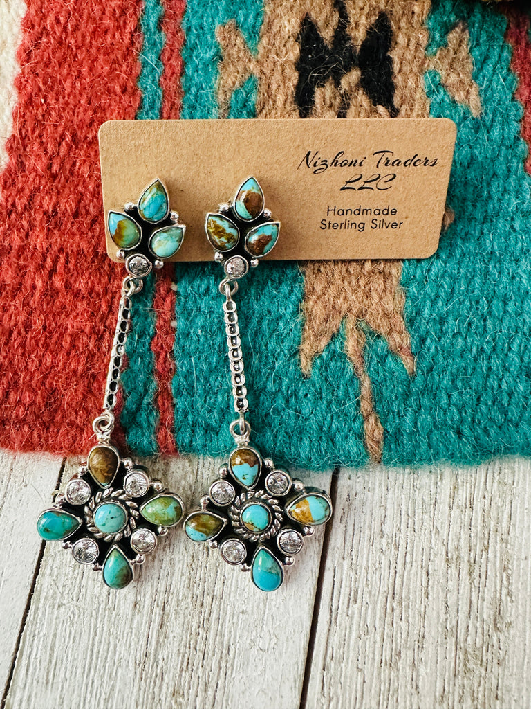 Handmade Turquoise, CZ & Sterling Silver Dangle Earrings NT jewelry Nizhoni Traders LLC   