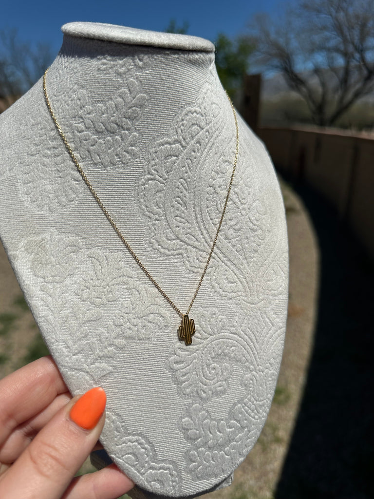 “The Golden Collection” Saguaro Cactus Handmade 18k Gold Plated Necklace NT jewelry Nizhoni Traders LLC   
